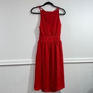 NSR red dress halter backless zip up hidden back zipper medium NWT lined‎